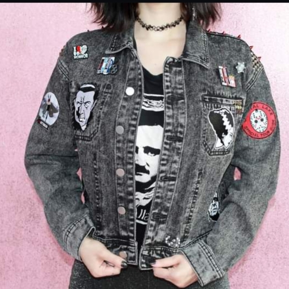 SOLD @MARKET! Nosferatu! Horror movie lovers cropped acid washed jacket - Picture 15 of 16